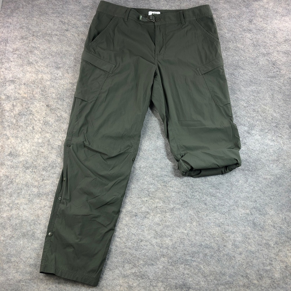REI Mens Hiking Pants 38x32 Green Relaxed Fit Cargo Pockets Convertible Legs